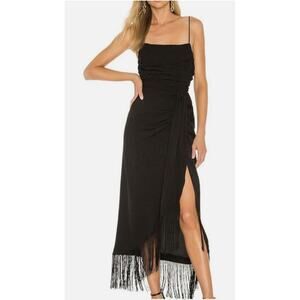 L'Academie Fringed Black Party Dress The Nanette Midi Length Size Small